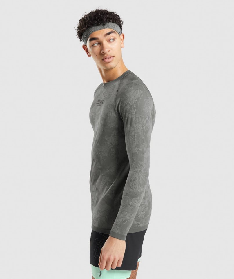 Men's Gymshark Steve Cook Long Sleeve Seamless T-Shirts Grey | NZ 7ADSVI